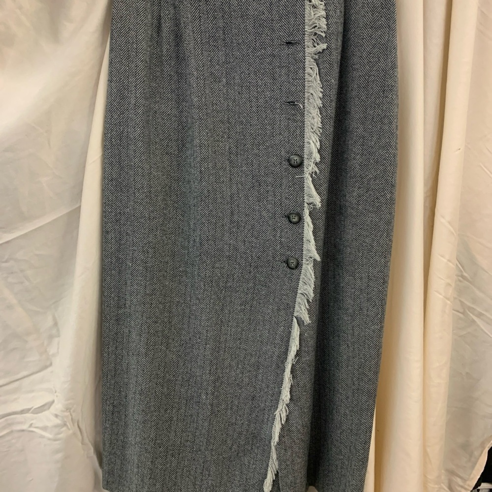 French Connection Asymmetrical Gray Skirt with Fringe